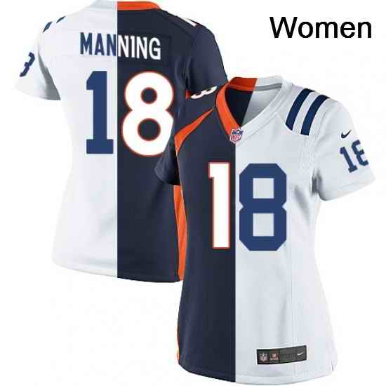 Womens Nike Indianapolis Colts 18 Peyton Manning Elite WhiteNavy Blue Split Fashion NFL Jersey